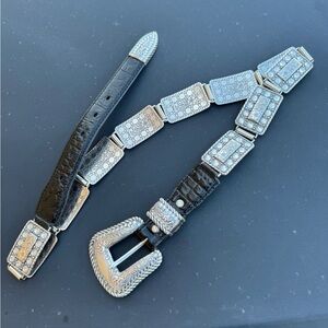 Nocona Black Leather Belt Silver Rhinestone Crystal Concho Link Western Size M